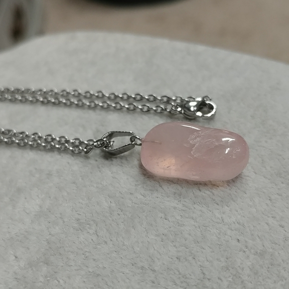 Rose Quartz Necklace Natural Gemstone Crystal Pendant Stainless-Steel Chain 20" - Picture 12 of 17